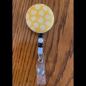 Handmade Black and Pearl Beaded Interchangeable Badge Reel w/ 1 topper as shown.